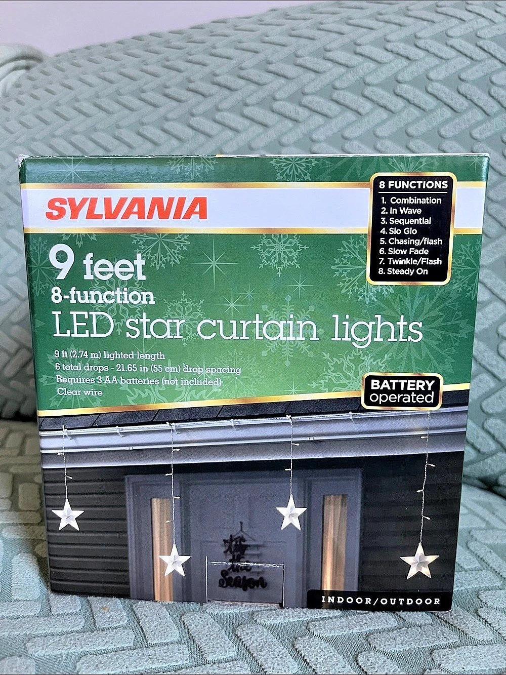 Sylvania 9 Feet 8-Function LED Star Curtain Lights - Warm White